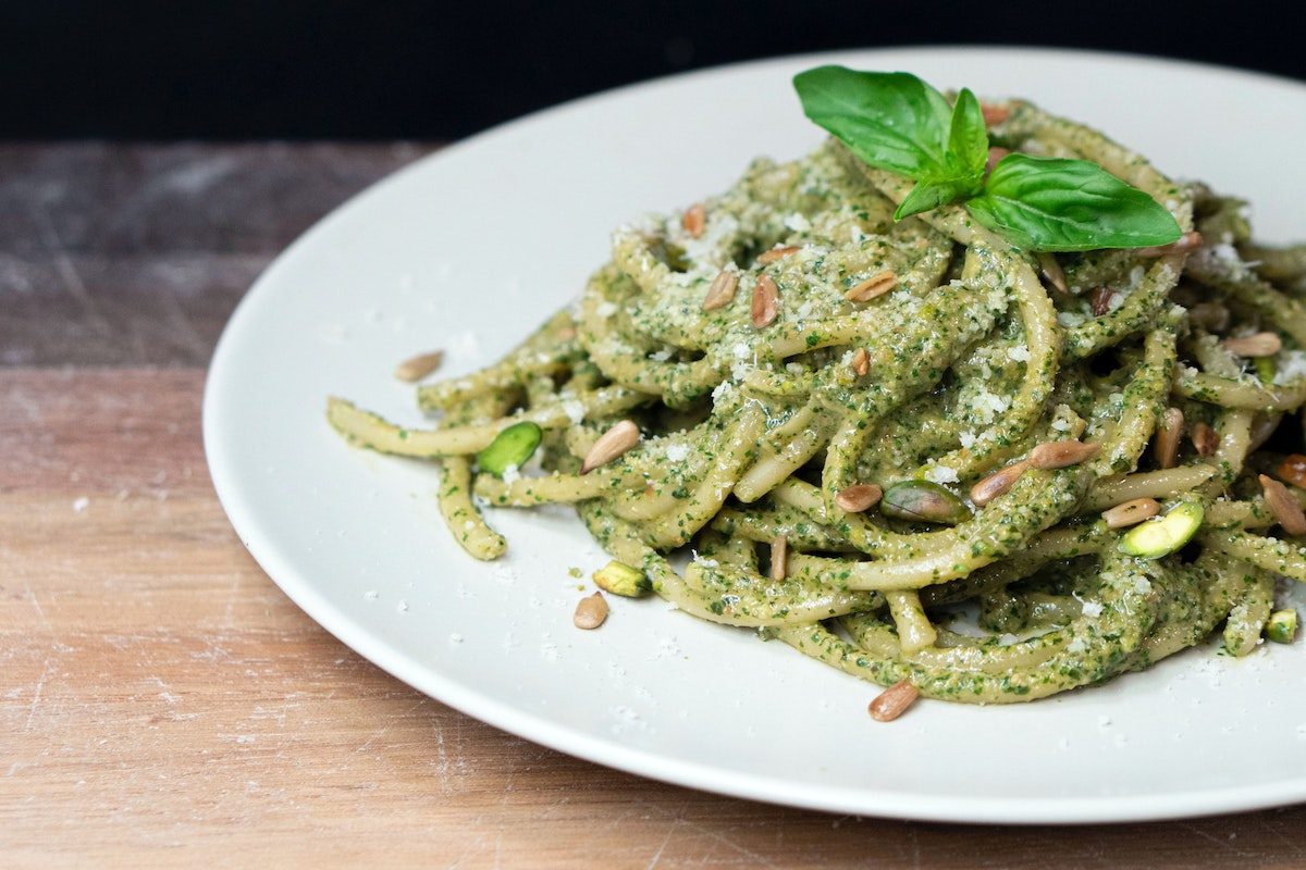 Plate of pesto pasta
