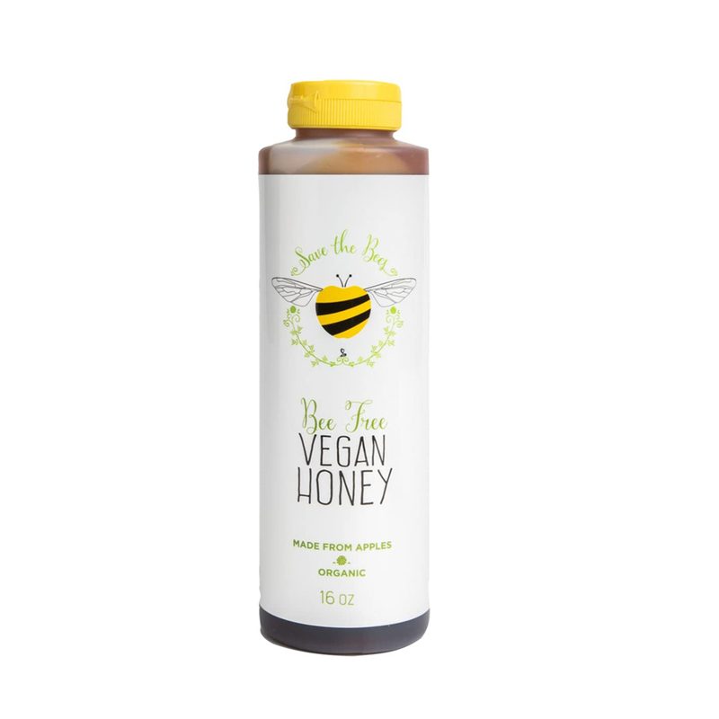 A bottle of BlenditUp Organic Bee Free Vegan Honey on plain background.