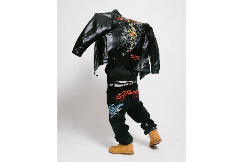 The second drop from the Unknown x Ed Hardy range includes denim, a leather jacket, long sleeve tees and a trucker cap, all featuring Ed Hardy prints and embroidery.