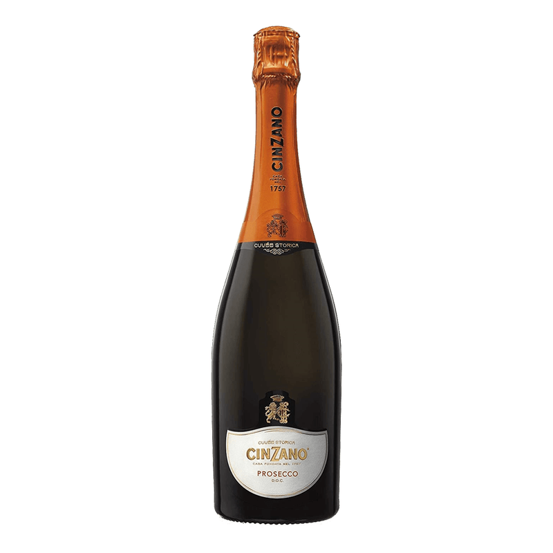 A bottle of Cinzano Prosecco on plain background.