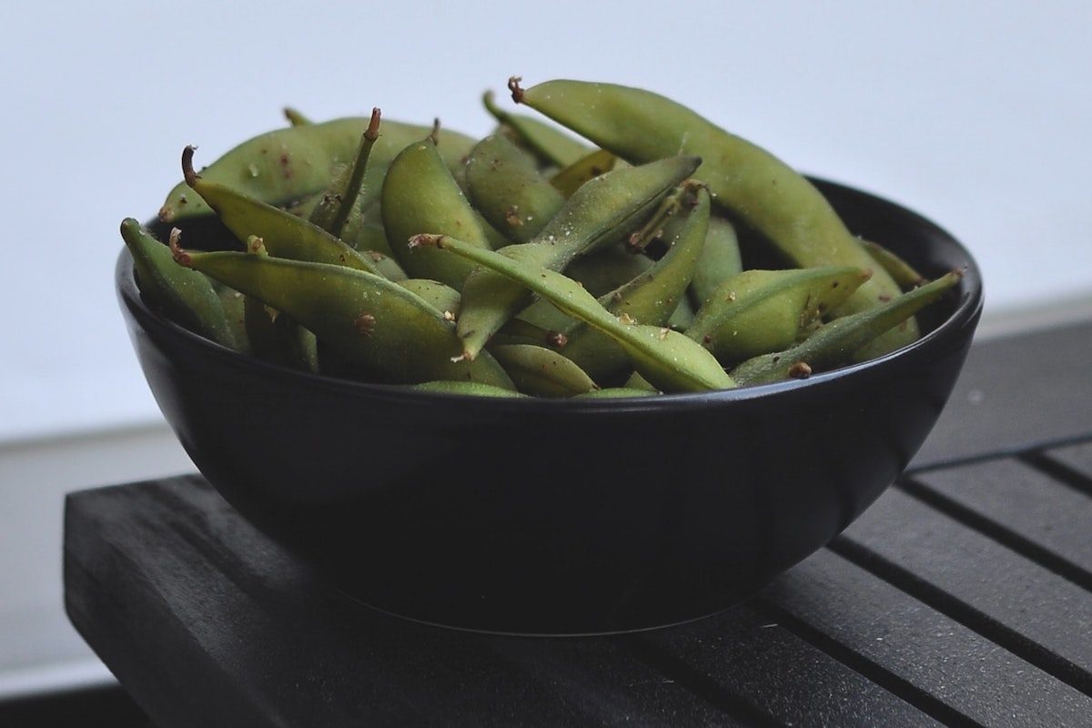 Bowl of steamed edamame