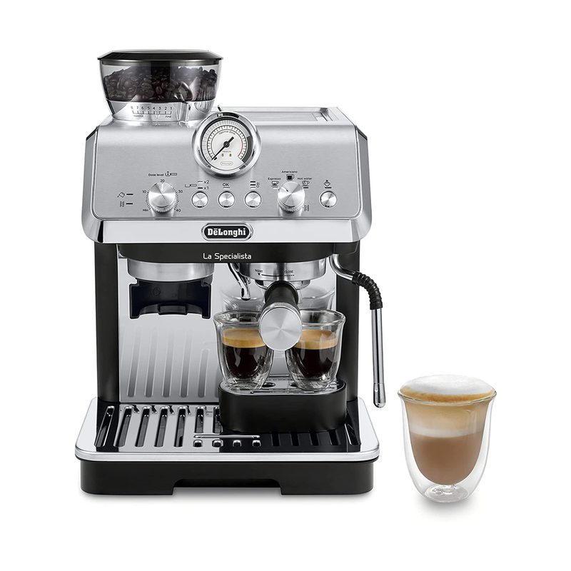 A De’Longhi La Specialista Arte Espresso Machine beside a cup of Espresso.