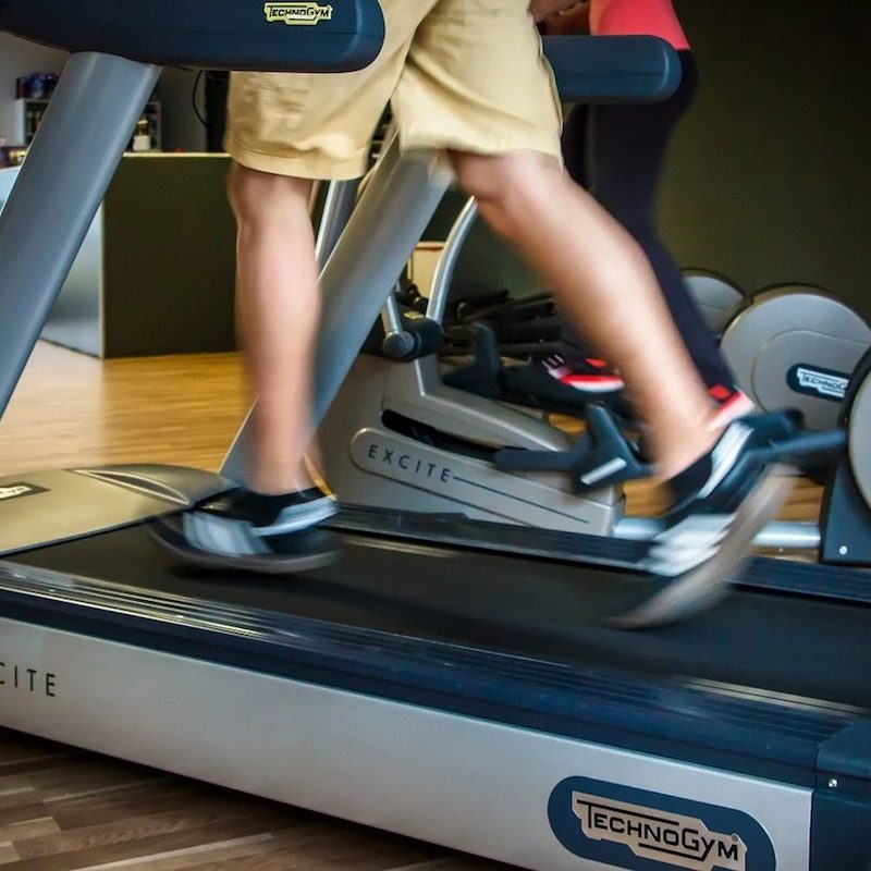 running on treadmill.