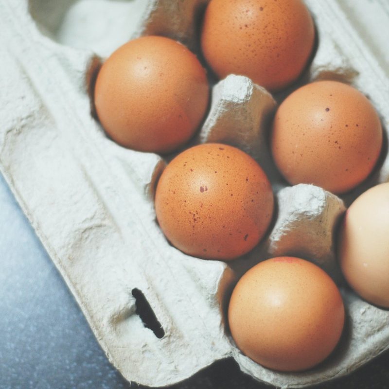 Carton of brown eggs.