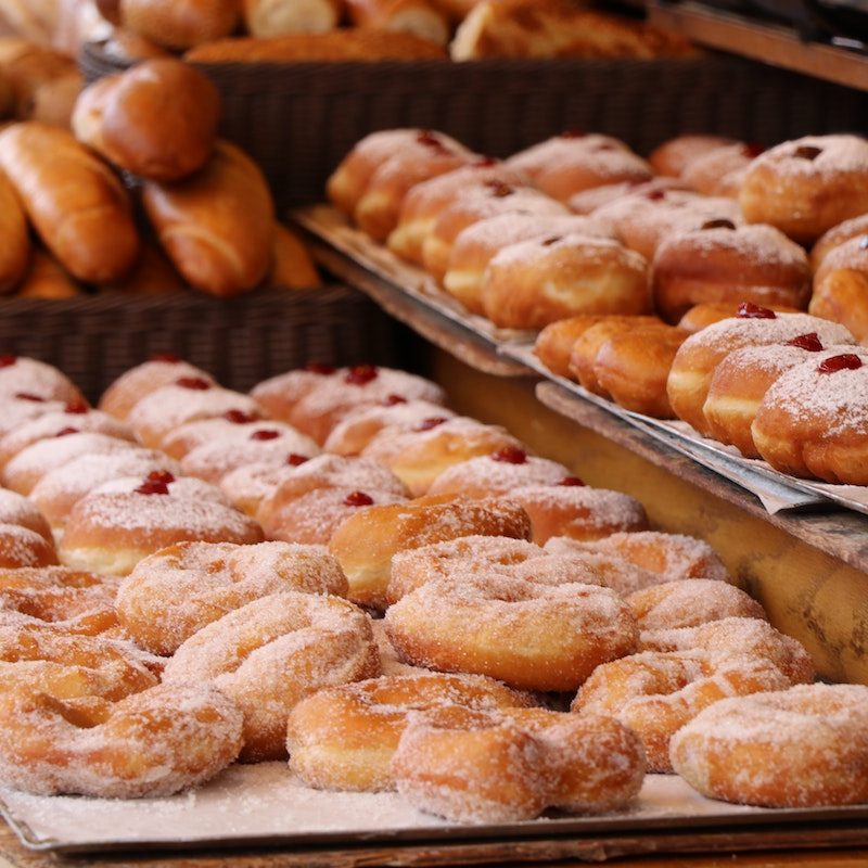 donuts on a tray.