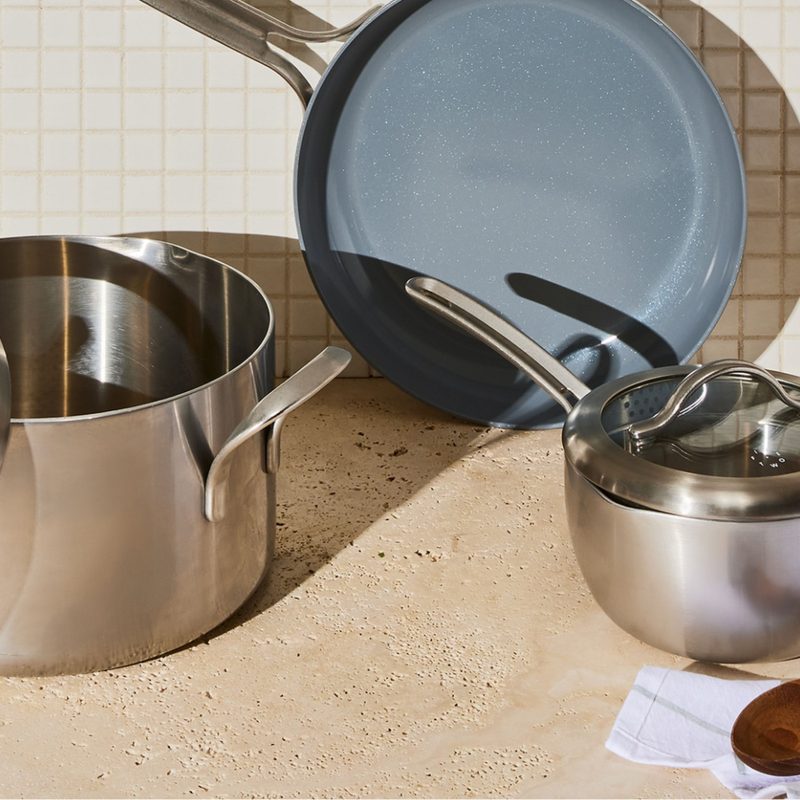 Five Two Essential Saucepan on a kitchen counter.