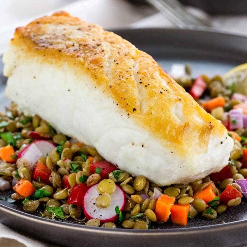Halibut on vegetables