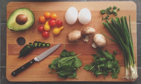 Healthy foods on a cutting board