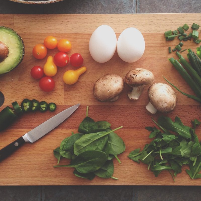 Healthy foods on a cutting board