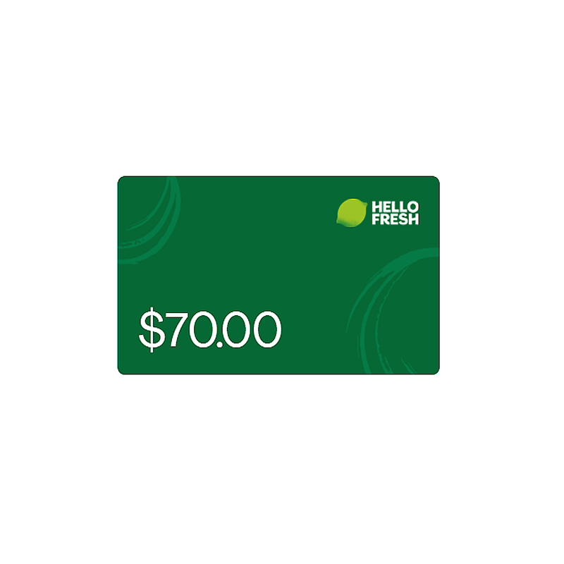 A $70 Hello Fresh Gift Card on plain background.