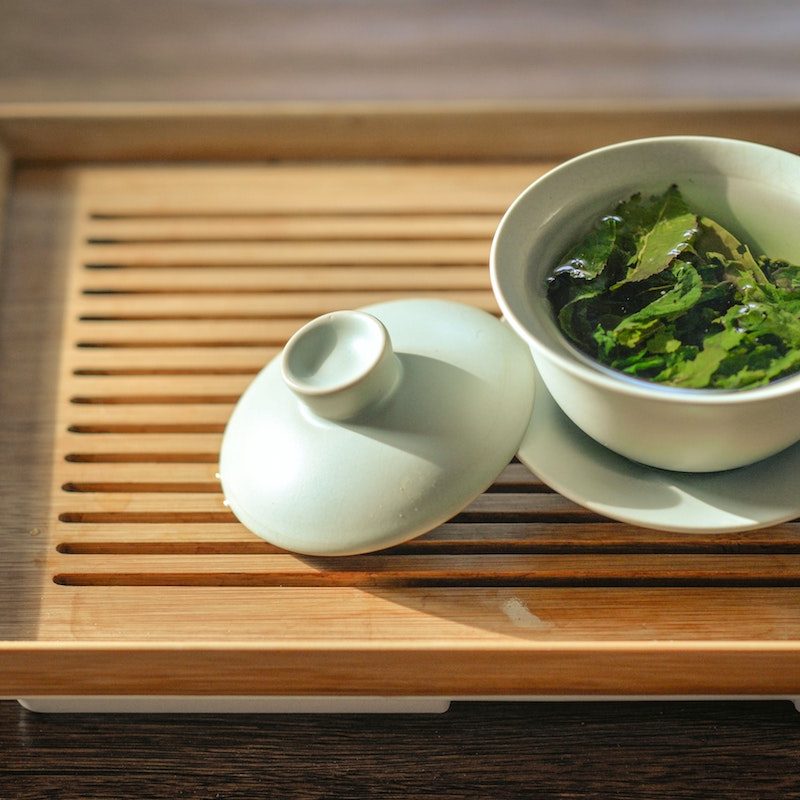 Green tea on a tray