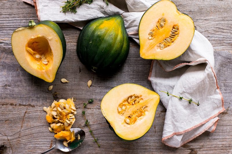 Acorn squash cut.