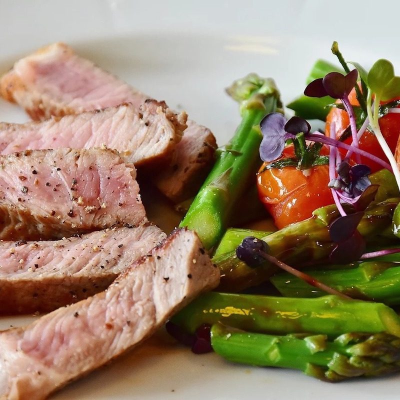 Steak and asparagus salad.