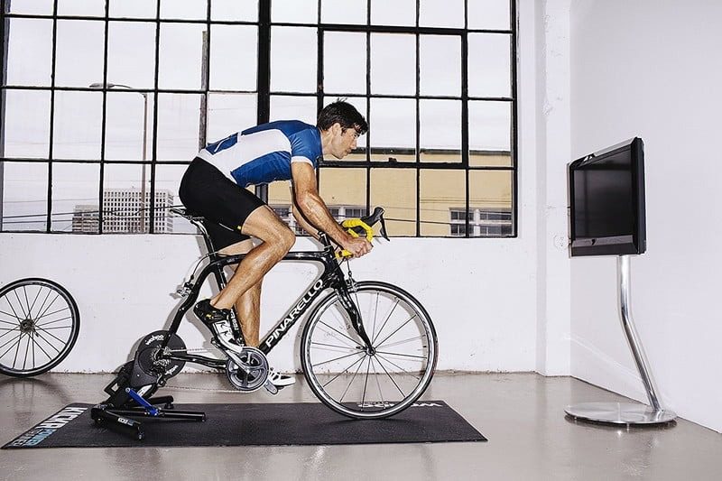 man using bike trainer.