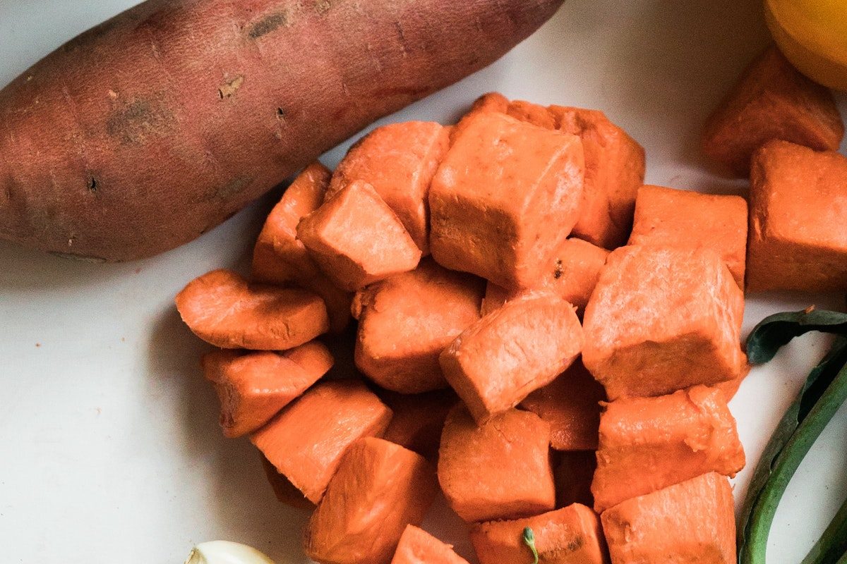 Sweet potato chunks.