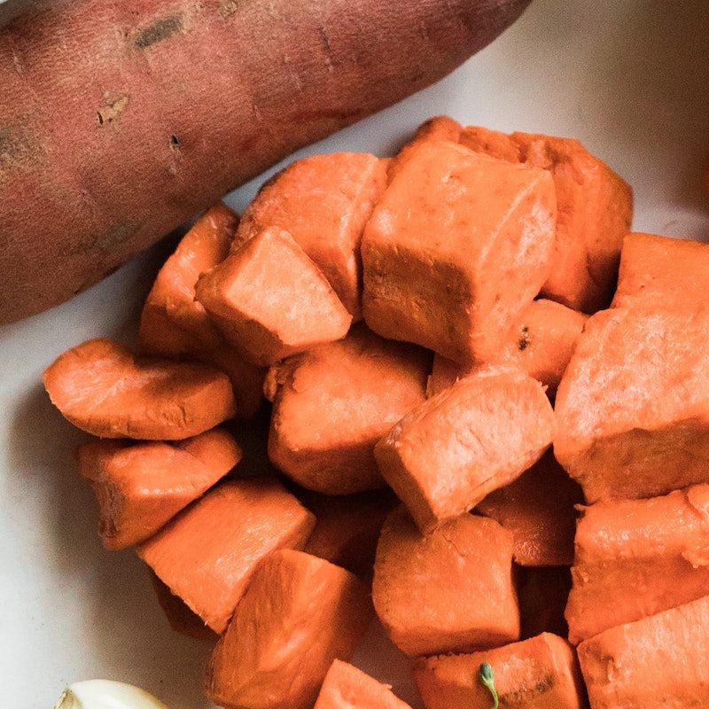 Sweet potato chunks.