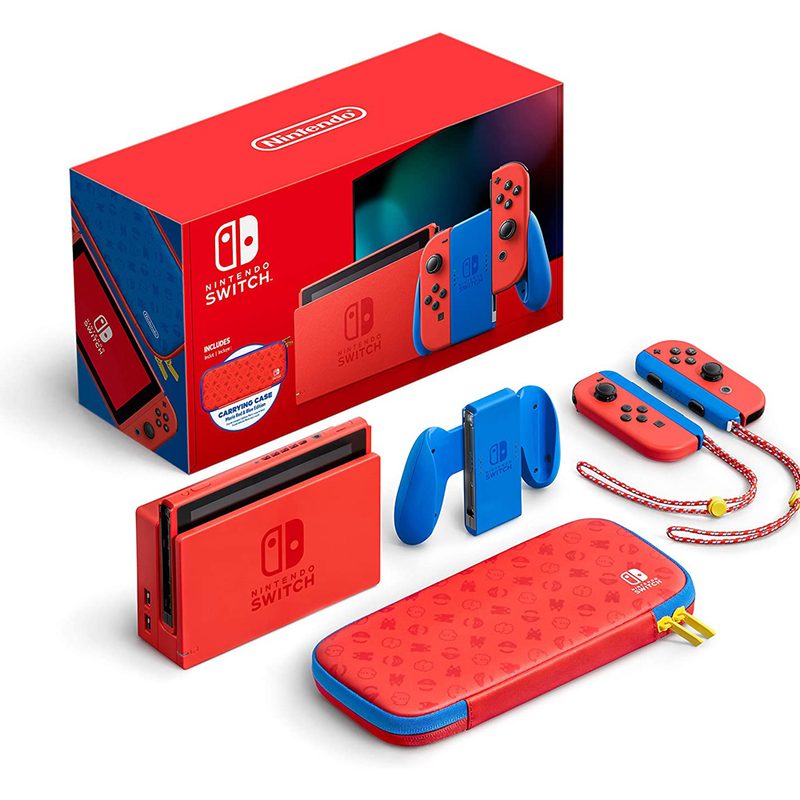 A Nintendo Switch Mario Red and Blue Edition on white background.