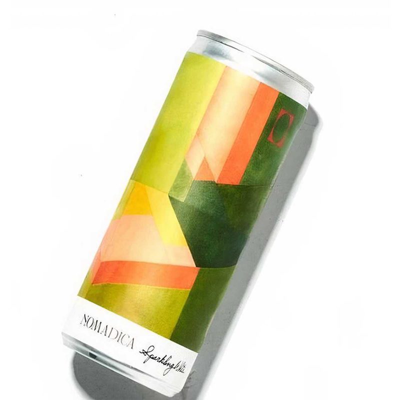 A can of Nomadica Sparkling White on white background.
