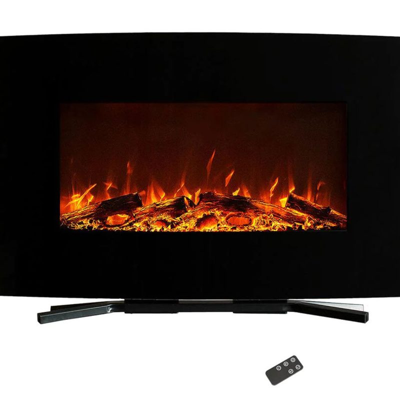 An electric fireplace from Northwest and a remote controller.
