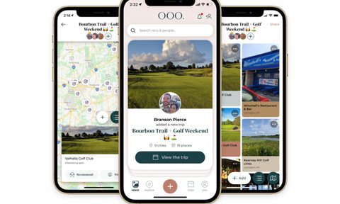 The Out of Office App, seen here, offers tips on eats, entertainment, and stays via your trusted network of friends and family.