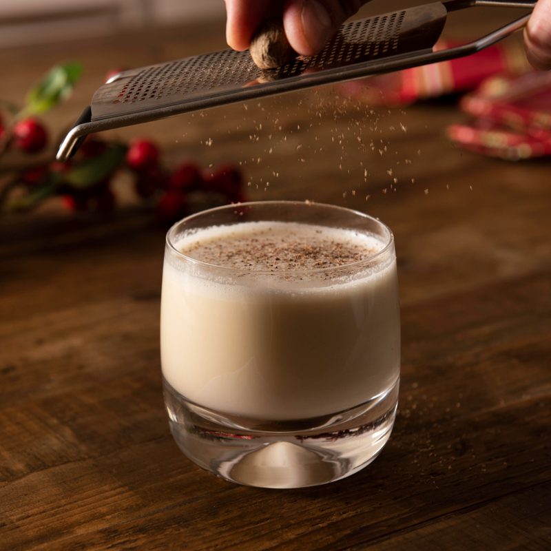 Red, White, and Bourbon Eggnog cocktail.