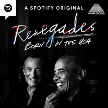 The logo of Renegades: Born in the USA, featuring Barack Obama and Bruce Springsteen.