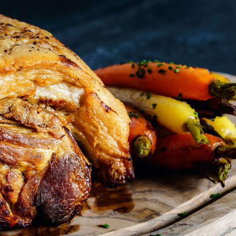 Roast meat with carrots.
