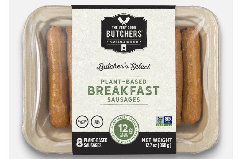 The Very Good Butcher sausage package on a white background.