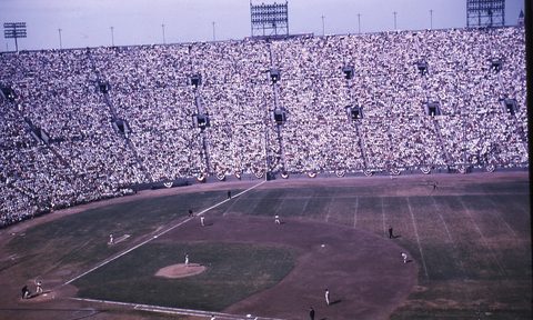 The 1959 MLB World Series at the L.A. Coliseum.