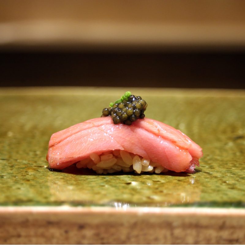 Toro fatty tuna nigiri at Koyo with caviar.