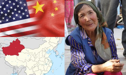 A Uyghur woman in Xinjiang (right), located in northwest China (map, bottom left).
