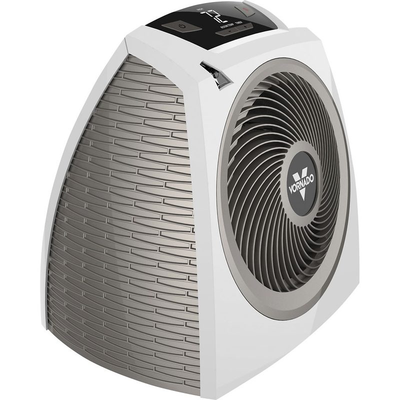 A Vornado Vortex Electric Heater with Auto Climate on plain background.
