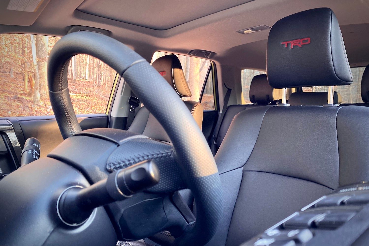 Close up of front driver's seat in Toyota 4Runner TRD Pro.