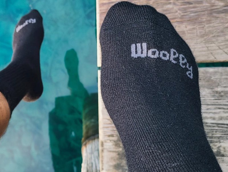 Woolly socks on a deck