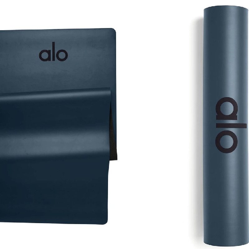 Alo Warrior Mat yoga mat shown rolled and unfurled. 
