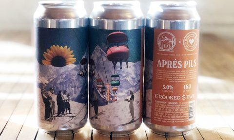 Obermeyer and Crooked Stave's Après Pils cans.