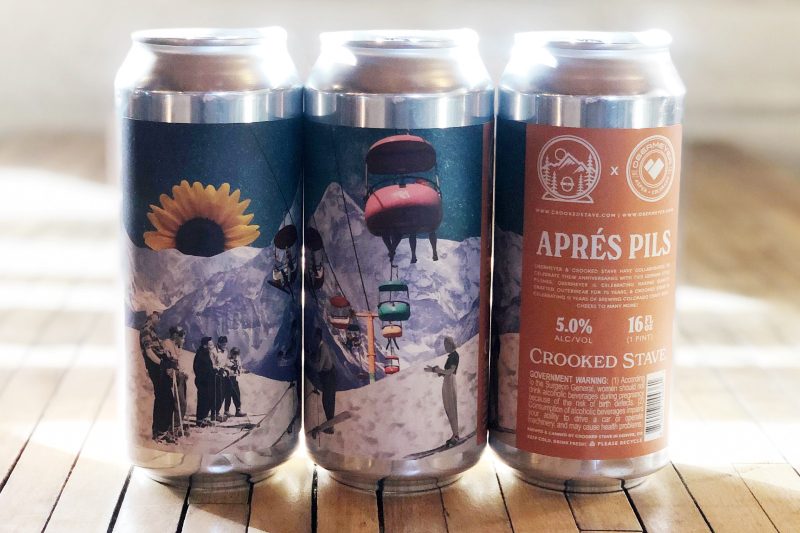 Obermeyer and Crooked Stave's Après Pils cans.
