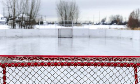 goal net on an ice rink.