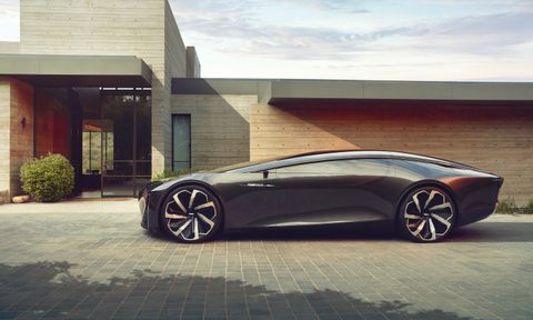Cadillac InnerSpace Concept side profile in front of a modern house.