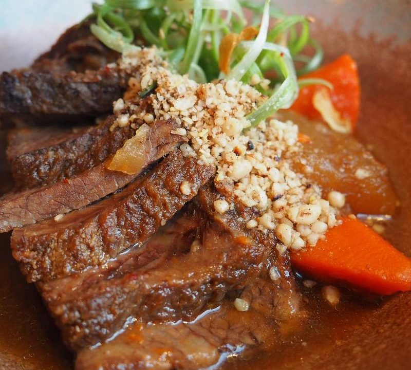 Close shot of Korean galbi-jjim short rib from Perilla restaurant in Chicago.