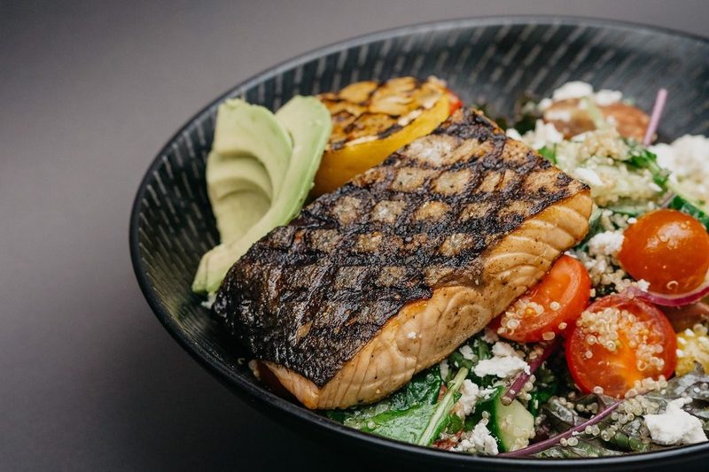 Gluten-free dinner with salmon.