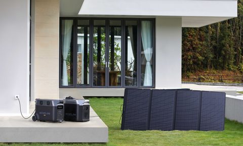 EcoFlow DELTA Pro with Smart Extra Battery and solar panels.