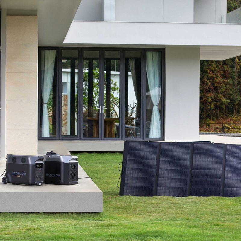 EcoFlow DELTA Pro with Smart Extra Battery and solar panels.