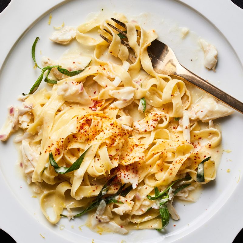 Fettuccine with crab.