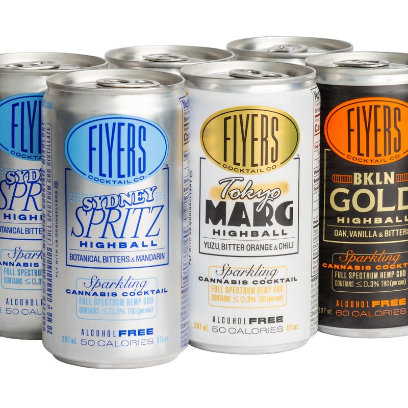 Six-pack of Flyer Cocktail Co. (3 flavors) with a white background.