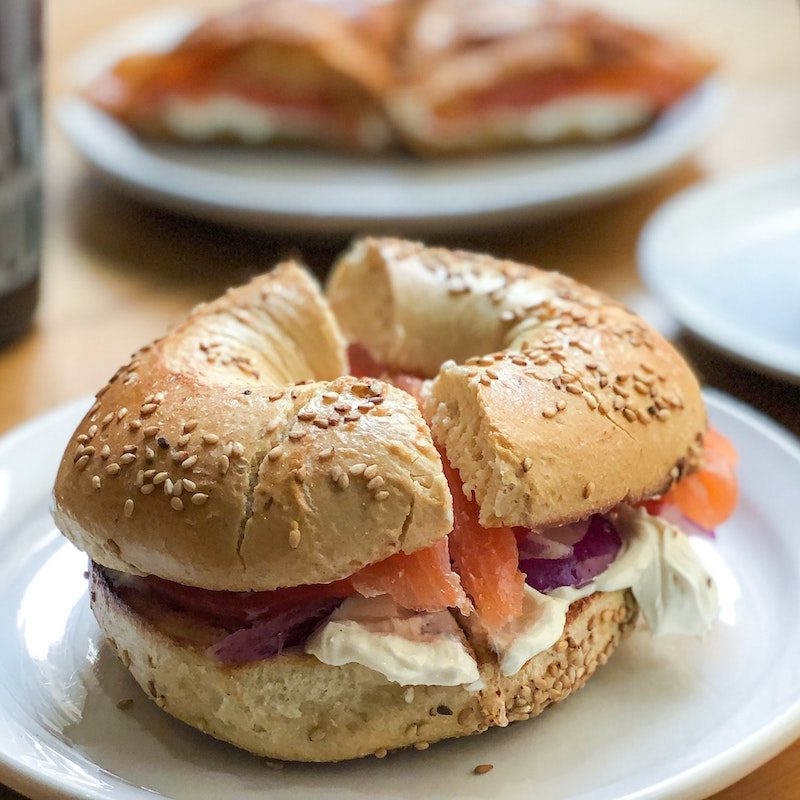 Bagel with lox and cream cheese has gluten