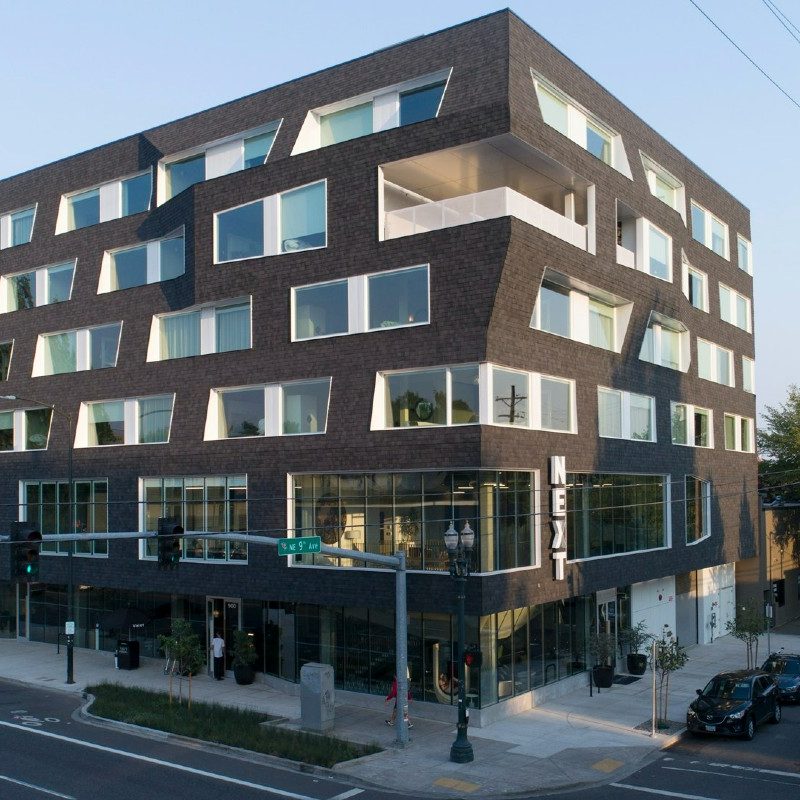 An outside view of the Jupiter NEXT Hotel.