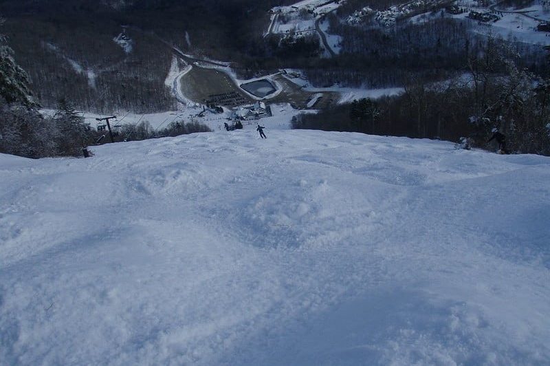 A person skiing at Killington in Vermont.