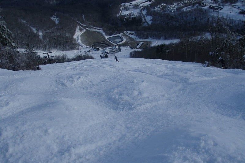 A person skiing at Killington in Vermont.