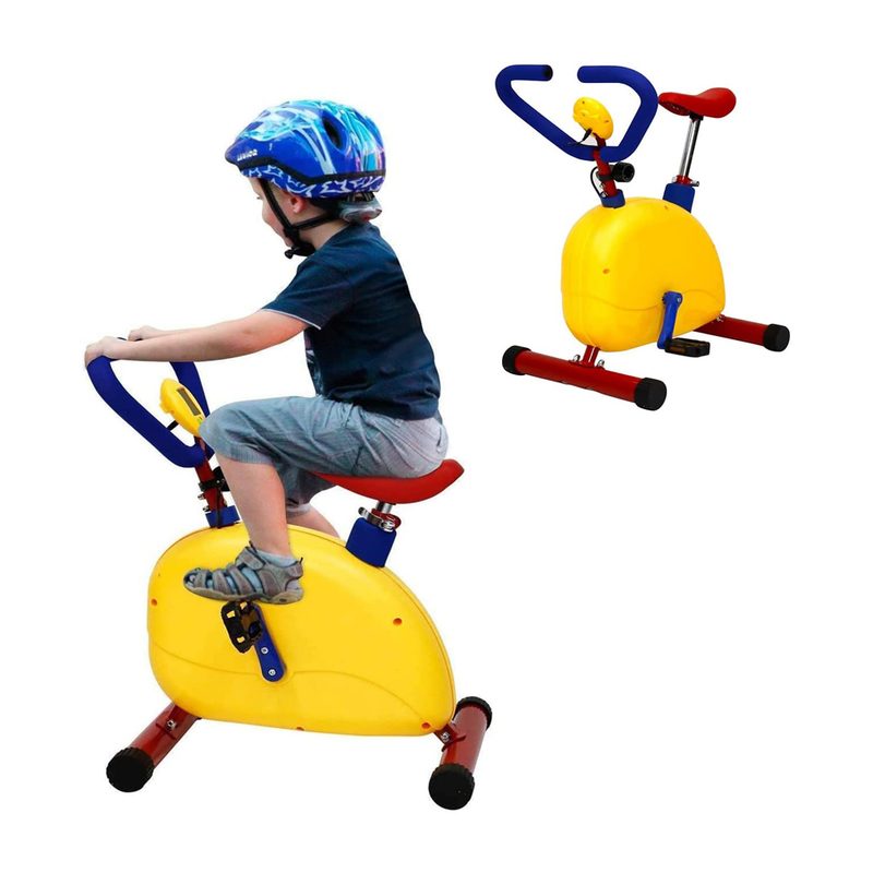 A child riding on a Kinbor exercise bike.
